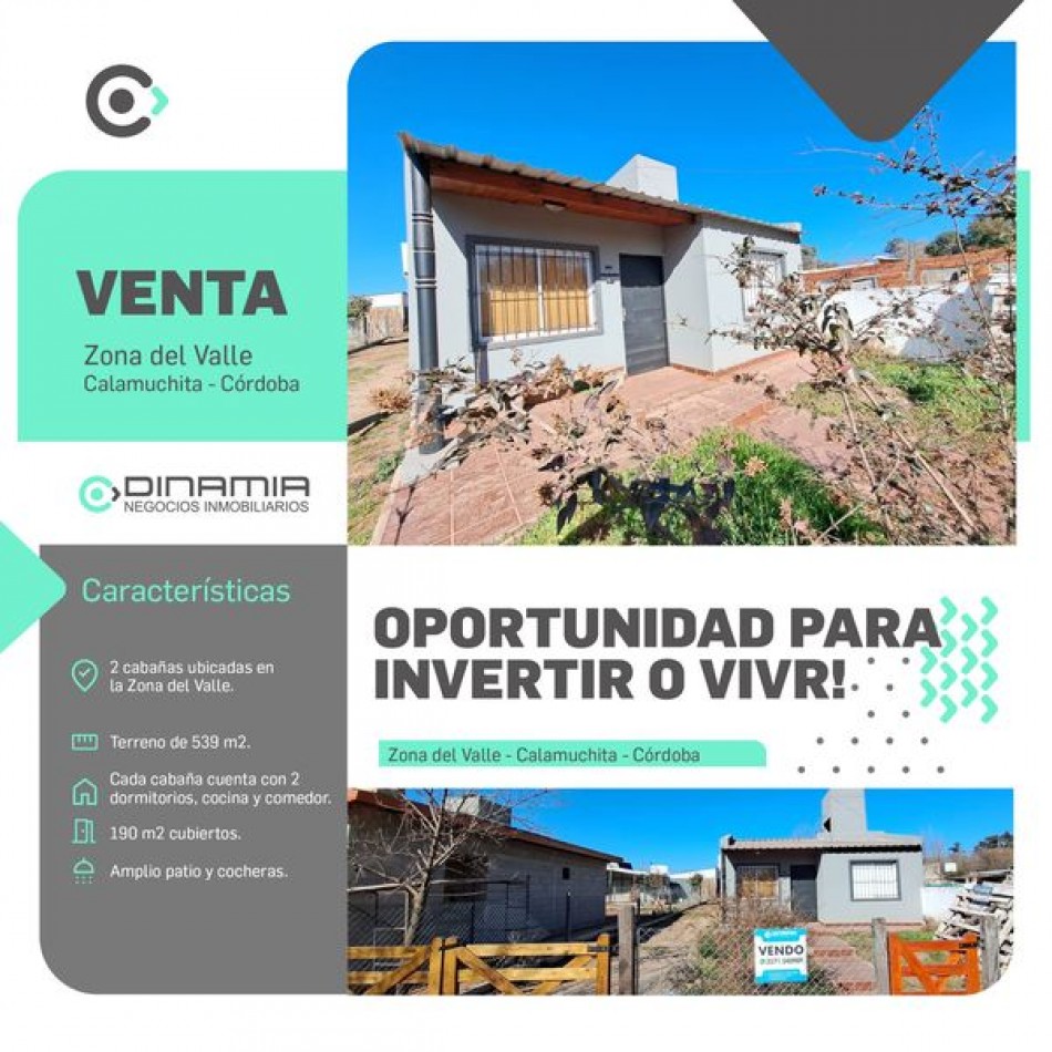 SE VENDE 2 PROPIEDADES, EN VILLA DEL DIQUE.