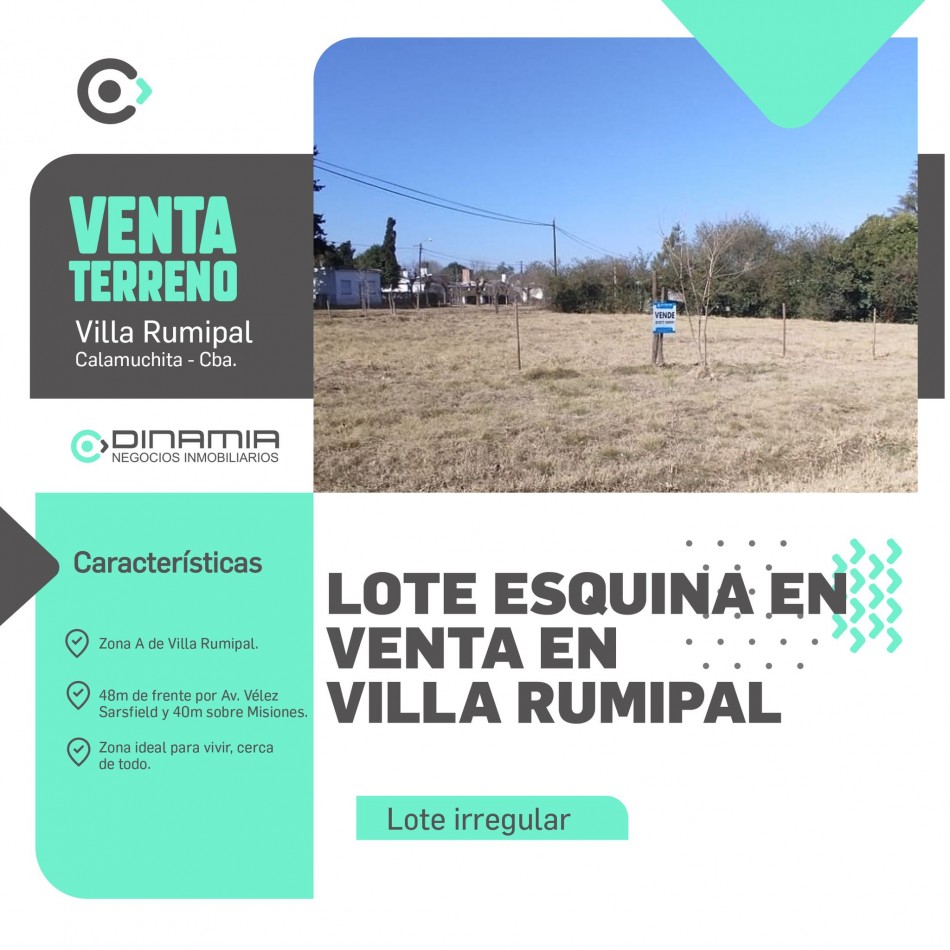 LOTE ESQUINA EN VILLA RUMIPAL