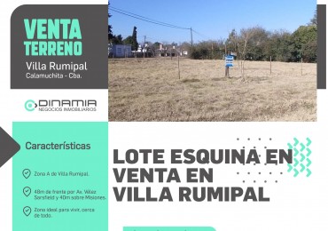 LOTE ESQUINA EN VILLA RUMIPAL